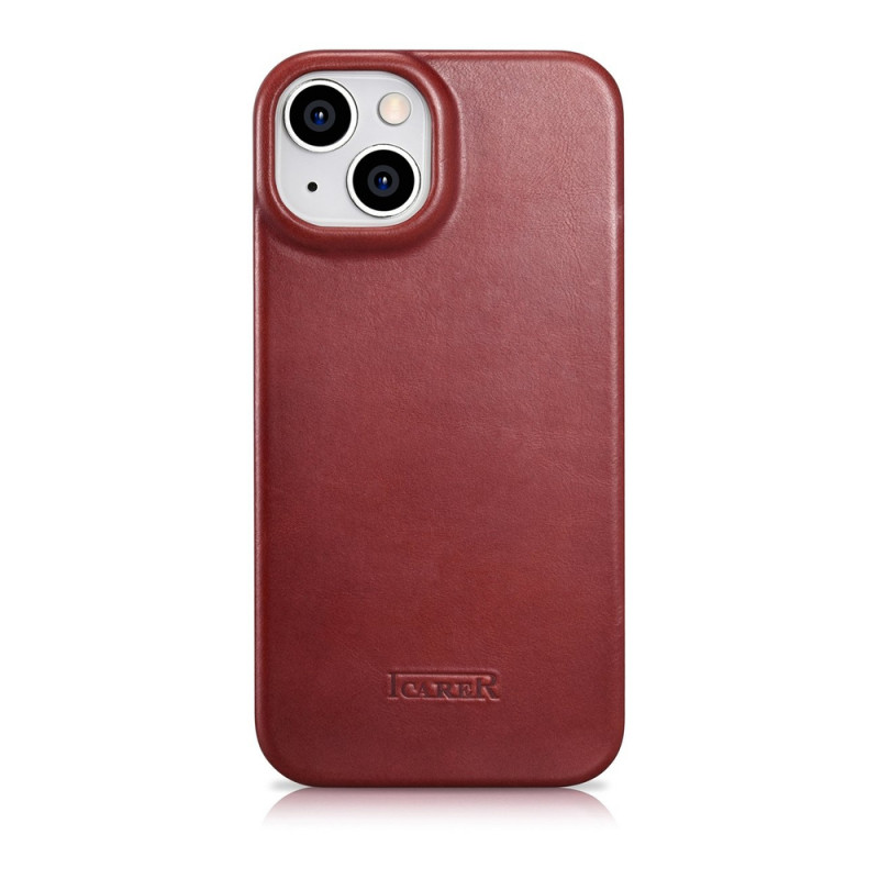 iCarer CE Oil Wax Premium Leather Folio Case magnetinis atverčiamas dėklas, skirtas iPhone 14 Plus, MagSafe, raudonas (AKI14220707-RD)
