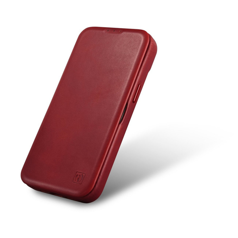 iCarer CE Oil Wax Premium Leather Folio Case magnetinis atverčiamas dėklas, skirtas iPhone 14 Plus, MagSafe, raudonas (AKI14220707-RD)