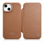 iCarer CE Premium Leather Folio Case magnetinis atverčiamas dėklas, skirtas iPhone 14 Plus, MagSafe, rudas (WMI14220715-BN)