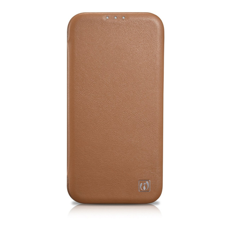iCarer CE Premium Leather Folio Case magnetinis atverčiamas dėklas, skirtas iPhone 14 Plus, MagSafe, rudas (WMI14220715-BN)