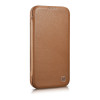 iCarer CE Premium Leather Folio Case magnetinis atverčiamas dėklas, skirtas iPhone 14 Plus, MagSafe, rudas (WMI14220715-BN)