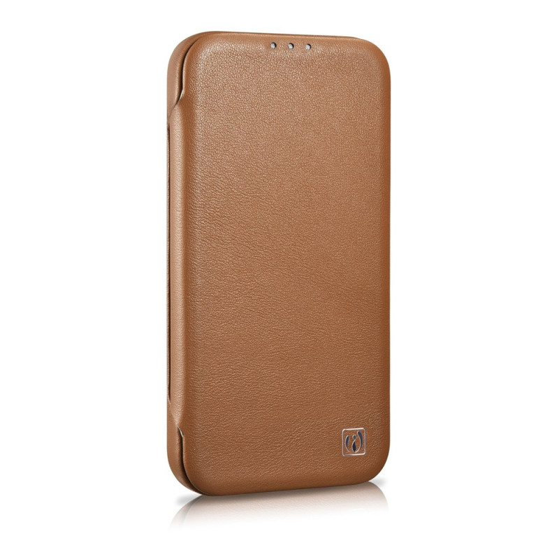 iCarer CE Premium Leather Folio Case magnetinis atverčiamas dėklas, skirtas iPhone 14 Plus, MagSafe, rudas (WMI14220715-BN)