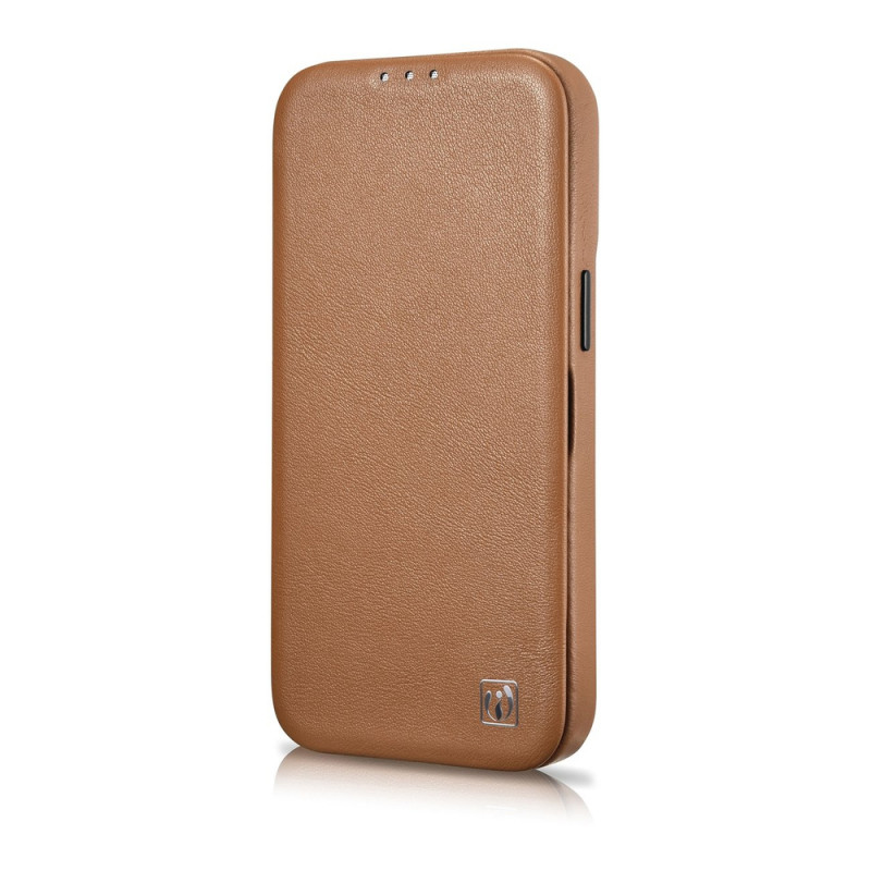 iCarer CE Premium Leather Folio Case magnetinis atverčiamas dėklas, skirtas iPhone 14 Plus, MagSafe, rudas (WMI14220715-BN)
