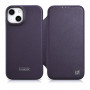 iCarer CE Premium Leather Folio Case magnetinis atverčiamas dėklas, skirtas iPhone 14 Plus, MagSafe, tamsiai violetinis (WMI14220715-DP)