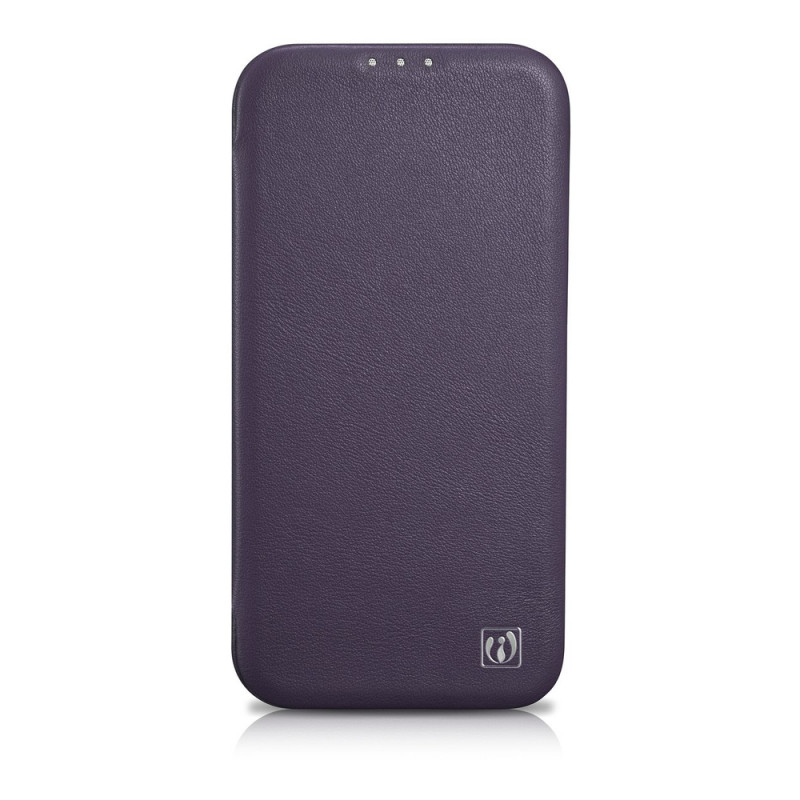 iCarer CE Premium Leather Folio Case magnetinis atverčiamas dėklas, skirtas iPhone 14 Plus, MagSafe, tamsiai violetinis (WMI14220715-DP)