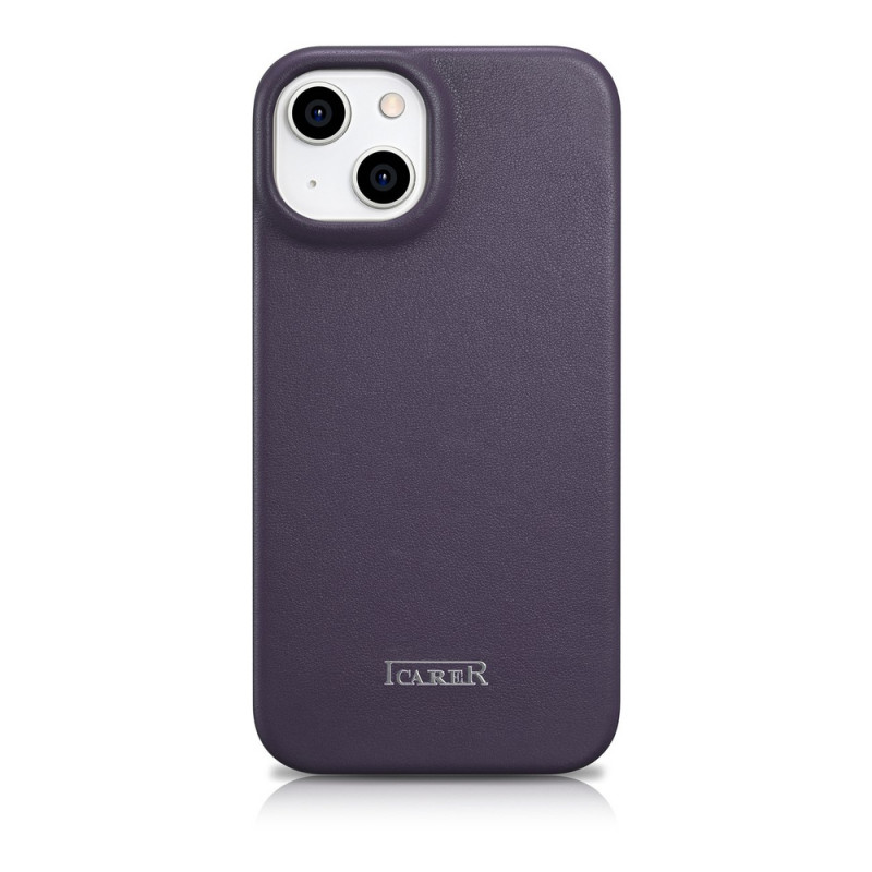 iCarer CE Premium Leather Folio Case magnetinis atverčiamas dėklas, skirtas iPhone 14 Plus, MagSafe, tamsiai violetinis (WMI14220715-DP)