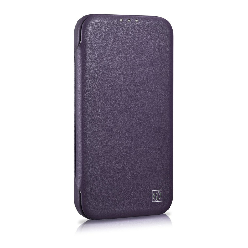 iCarer CE Premium Leather Folio Case magnetinis atverčiamas dėklas, skirtas iPhone 14 Plus, MagSafe, tamsiai violetinis (WMI14220715-DP)