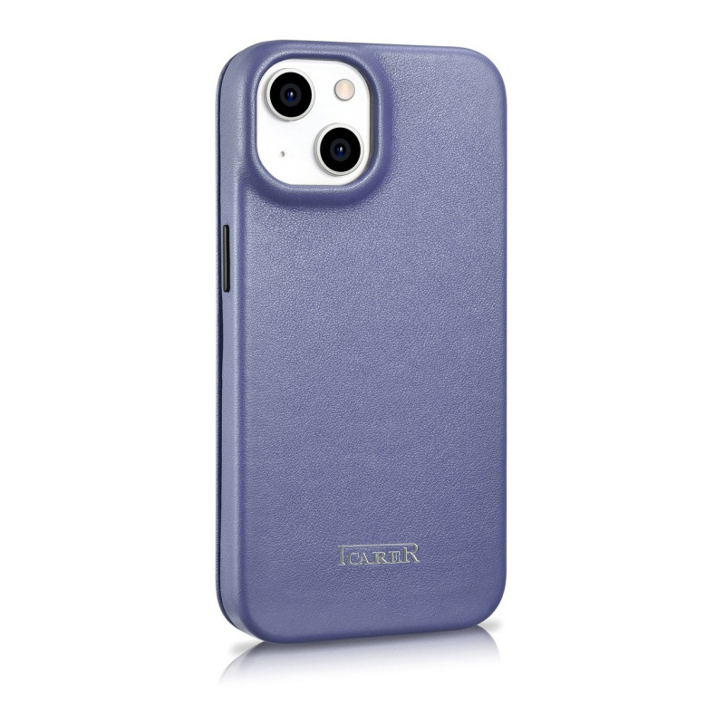 iCarer CE Premium Leather Folio Case odinis dėklas, skirtas Apple iPhone 14 Plus / 15 Plus, MagSafe, šviesiai violetinis (ICR413)