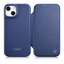 iCarer CE Premium Leather Folio Case magnetinis atverčiamas dėklas, skirtas iPhone 14 Plus, MagSafe, mėlynas (WMI14220715-BU)