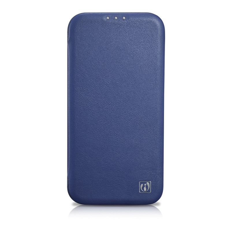 iCarer CE Premium Leather Folio Case magnetinis atverčiamas dėklas, skirtas iPhone 14 Plus, MagSafe, mėlynas (WMI14220715-BU)