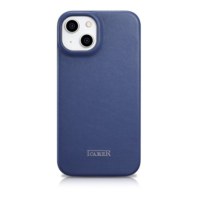 iCarer CE Premium Leather Folio Case magnetinis atverčiamas dėklas, skirtas iPhone 14 Plus, MagSafe, mėlynas (WMI14220715-BU)