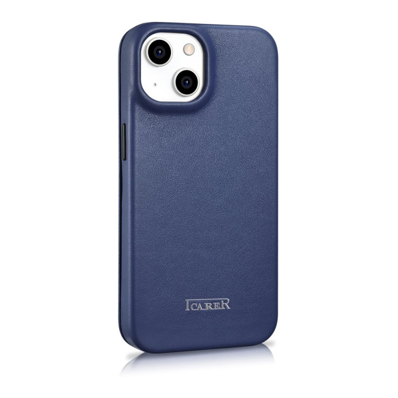 iCarer CE Premium Leather Folio Case magnetinis atverčiamas dėklas, skirtas iPhone 14 Plus, MagSafe, mėlynas (WMI14220715-BU)