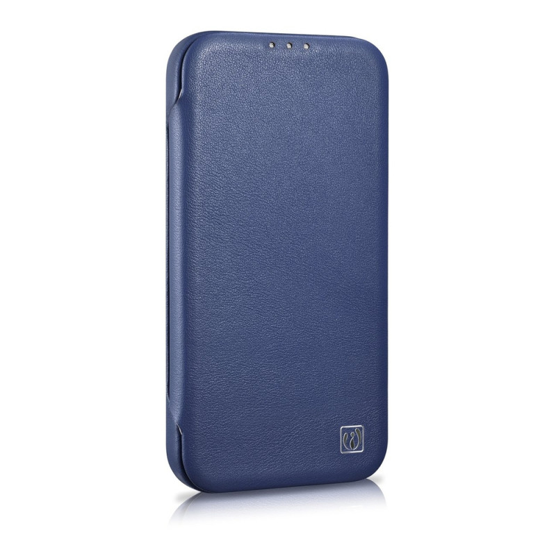 iCarer CE Premium Leather Folio Case magnetinis atverčiamas dėklas, skirtas iPhone 14 Plus, MagSafe, mėlynas (WMI14220715-BU)