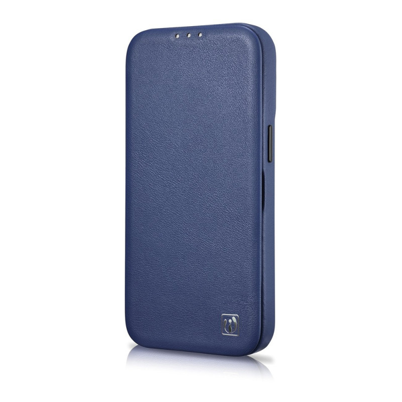 iCarer CE Premium Leather Folio Case magnetinis atverčiamas dėklas, skirtas iPhone 14 Plus, MagSafe, mėlynas (WMI14220715-BU)