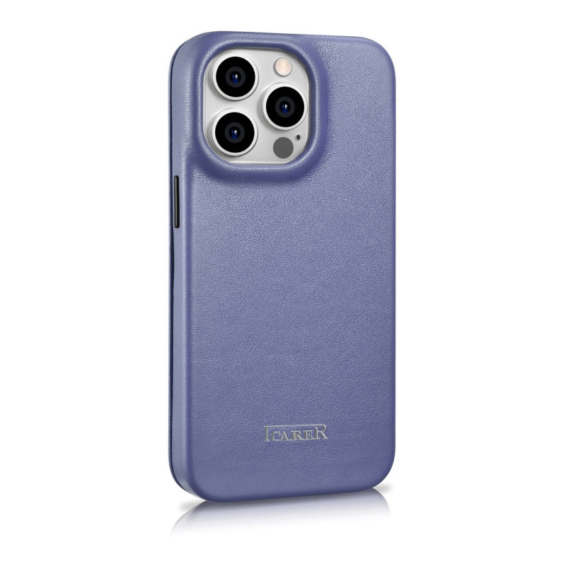 iCarer CE Premium Leather Folio Case odinis dėklas, skirtas Apple iPhone 14 Pro Max, MagSafe, šviesiai violetinis (ICR419)