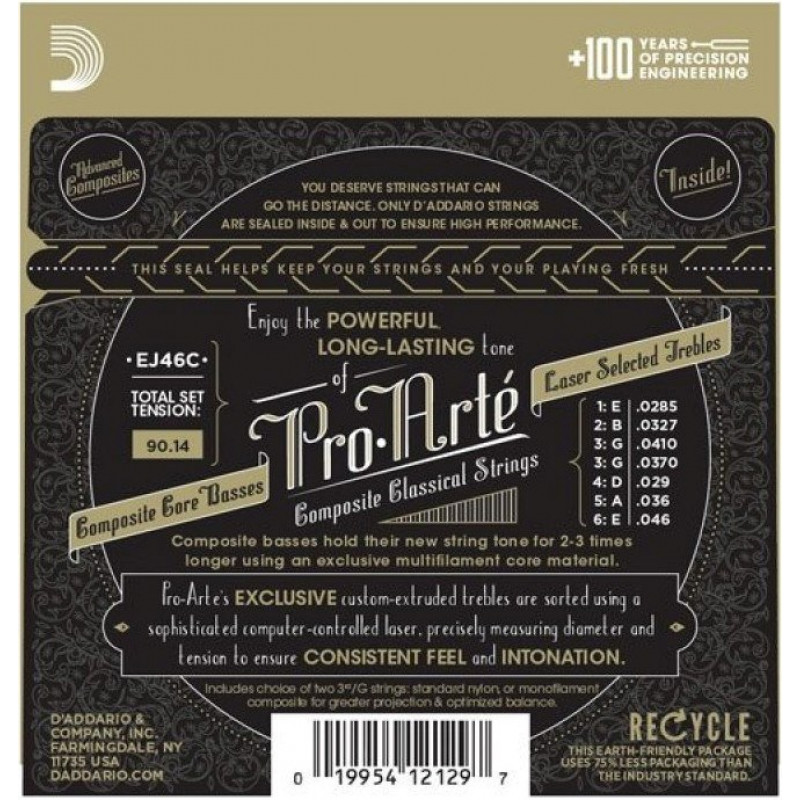 Daddario D'Addario EJ46 Pro-Arté stygos klasikinei gitarai, didelis įtempimas, 28-44