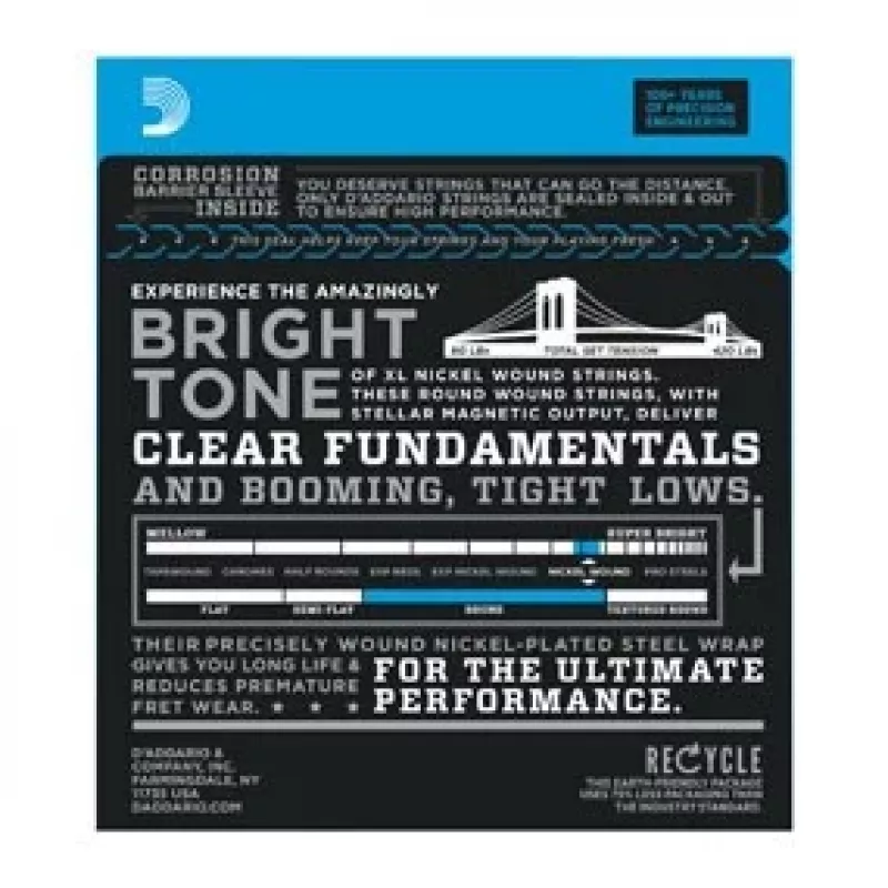 Daddario D'Addario EXL165 basinės gitaros stygos, Regular Light 45–105