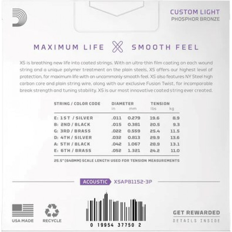 Daddario D'Addario XSAPB1152 akustinės gitaros stygos, 11–52
