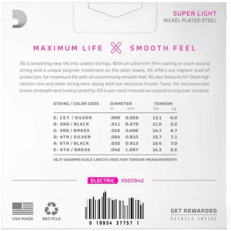 Daddario D'Addario XSE0942 elektrinės gitaros stygos, Super Light 9–42