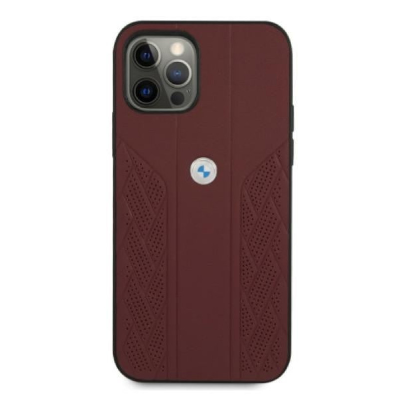 BMW BMHCP12MRSPPR Curve Perforate odinis kietasis dėklas, skirtas Apple iPhone 12 / 12 Pro, raudonas