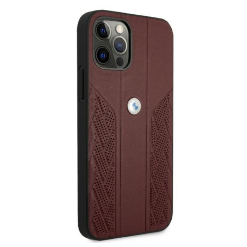 BMW BMHCP12MRSPPR Curve Perforate odinis kietasis dėklas, skirtas Apple iPhone 12 / 12 Pro, raudonas