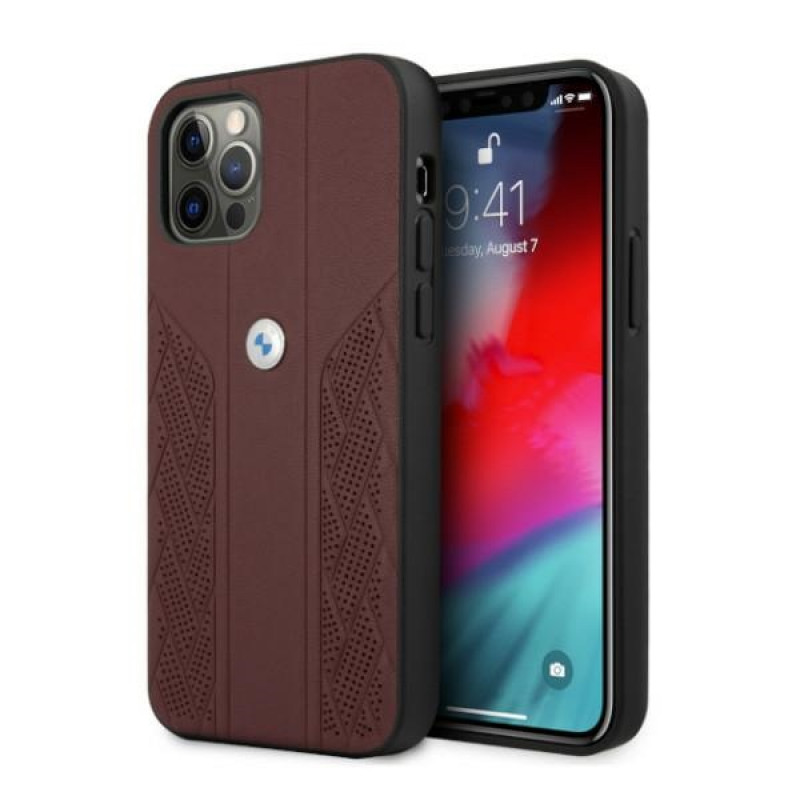BMW BMHCP12LRSPPR Curve Perforate odinis kietasis dėklas, skirtas Apple iPhone 12 Pro Max, raudonas