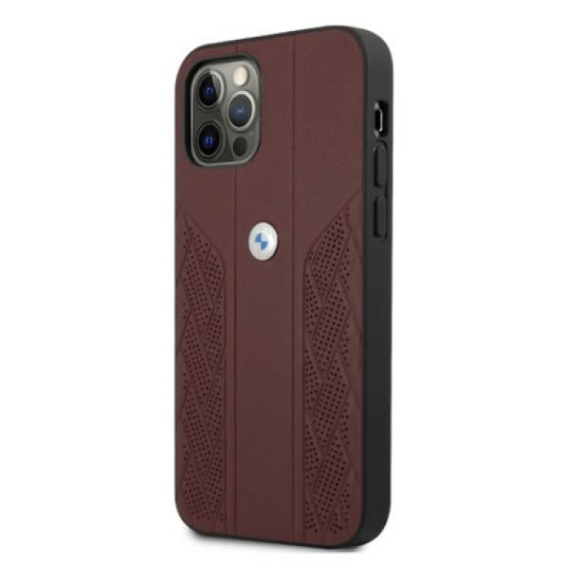BMW BMHCP12LRSPPR Curve Perforate odinis kietasis dėklas, skirtas Apple iPhone 12 Pro Max, raudonas
