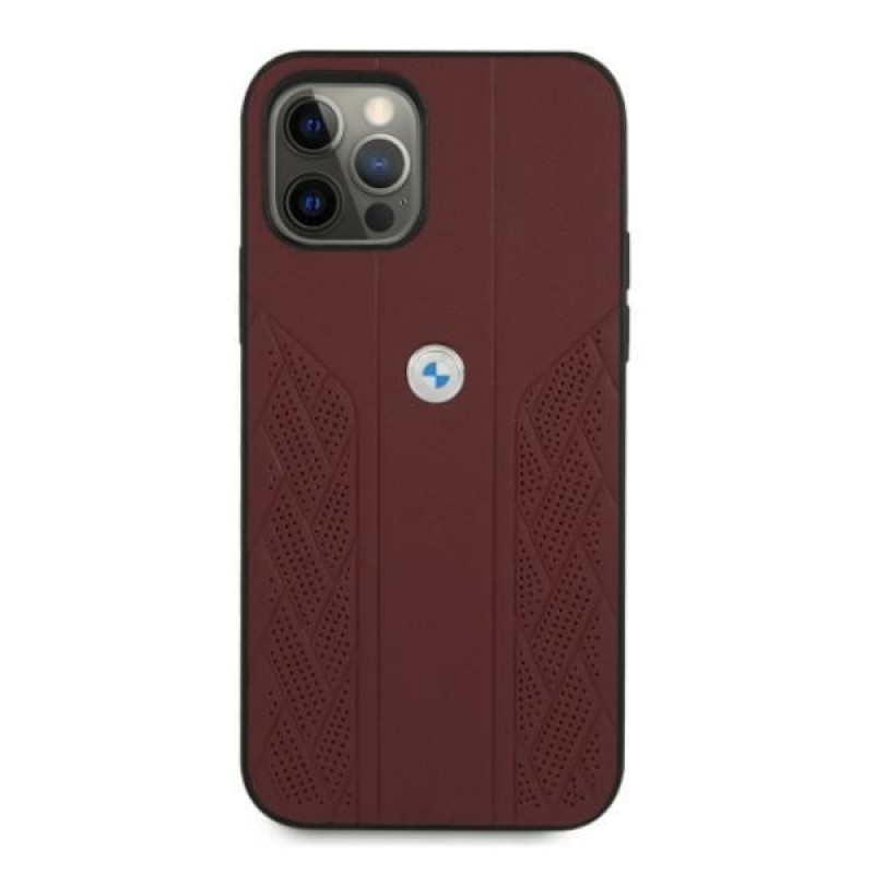 BMW BMHCP12LRSPPR Curve Perforate odinis kietasis dėklas, skirtas Apple iPhone 12 Pro Max, raudonas