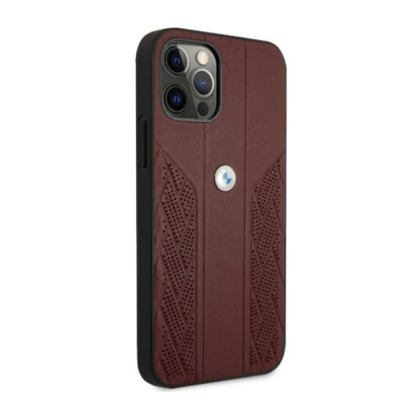 BMW BMHCP12LRSPPR Curve Perforate odinis kietasis dėklas, skirtas Apple iPhone 12 Pro Max, raudonas