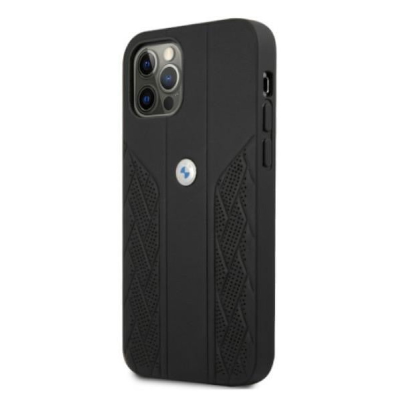 BMW BMHCP12MRSPPK Curve Perforate odinis kietasis dėklas, skirtas Apple iPhone 12 / 12 Pro, juodas