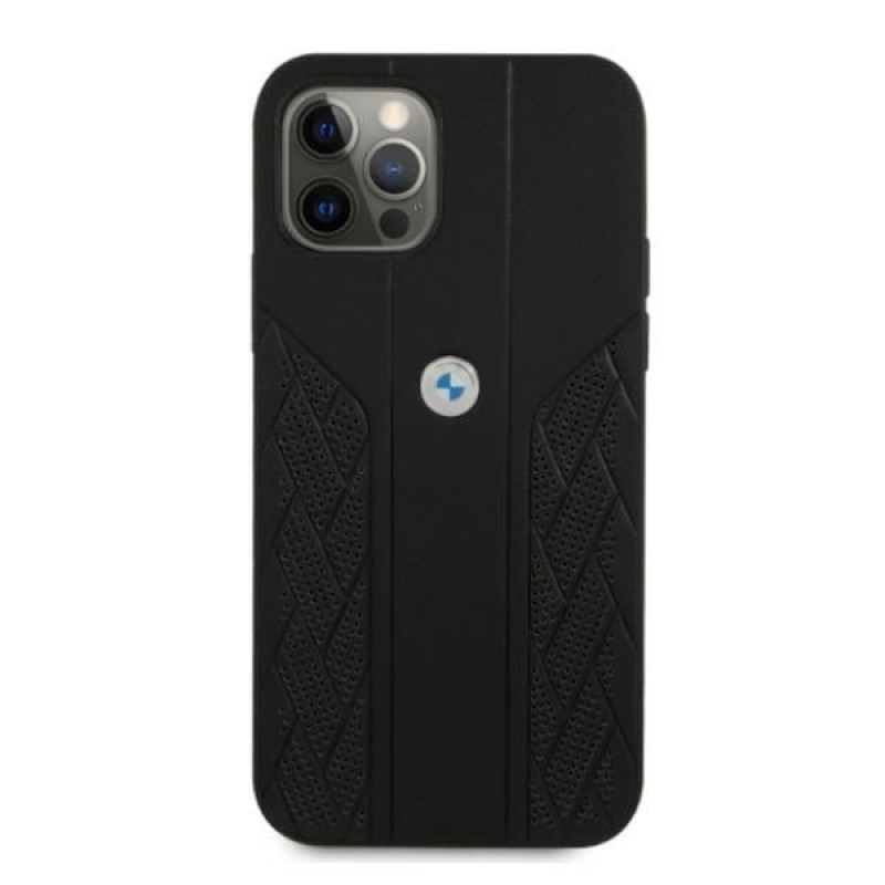 BMW BMHCP12MRSPPK Curve Perforate odinis kietasis dėklas, skirtas Apple iPhone 12 / 12 Pro, juodas