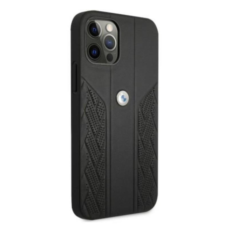 BMW BMHCP12MRSPPK Curve Perforate odinis kietasis dėklas, skirtas Apple iPhone 12 / 12 Pro, juodas