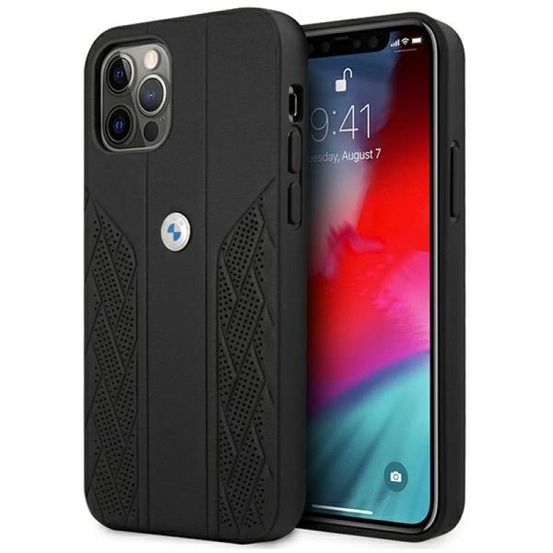 BMW BMHCP12LRSPPK Curve Perforate odinis kietasis dėklas, skirtas Apple iPhone 12 Pro Max, juodas