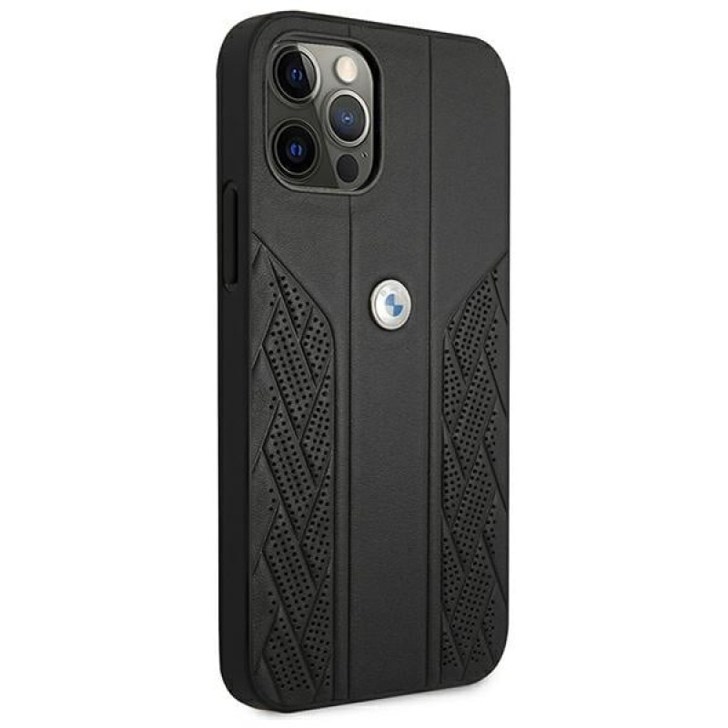 BMW BMHCP12LRSPPK Curve Perforate odinis kietasis dėklas, skirtas Apple iPhone 12 Pro Max, juodas