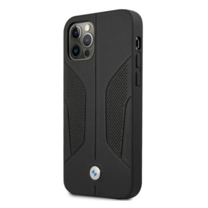 BMW BMHCP12MRSCSK Perforate Sides odinis kietasis dėklas, skirtas Apple iPhone 12 / 12 Pro, juodas