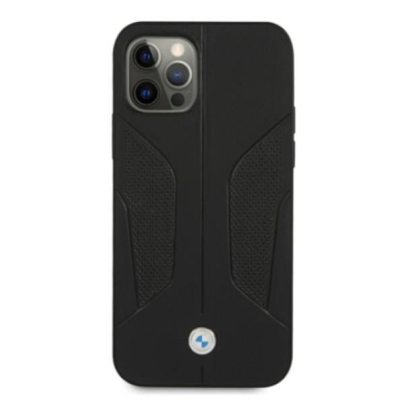 BMW BMHCP12MRSCSK Perforate Sides odinis kietasis dėklas, skirtas Apple iPhone 12 / 12 Pro, juodas