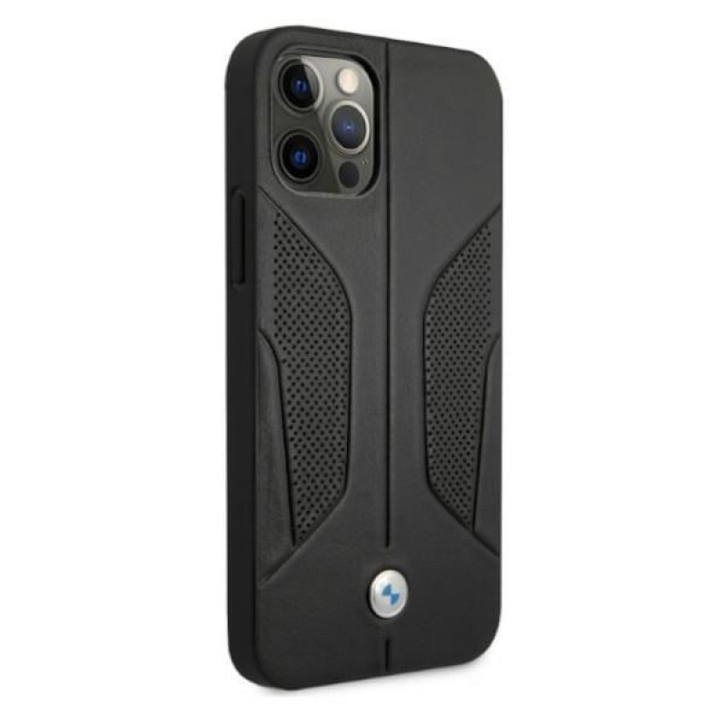 BMW BMHCP12MRSCSK Perforate Sides odinis kietasis dėklas, skirtas Apple iPhone 12 / 12 Pro, juodas