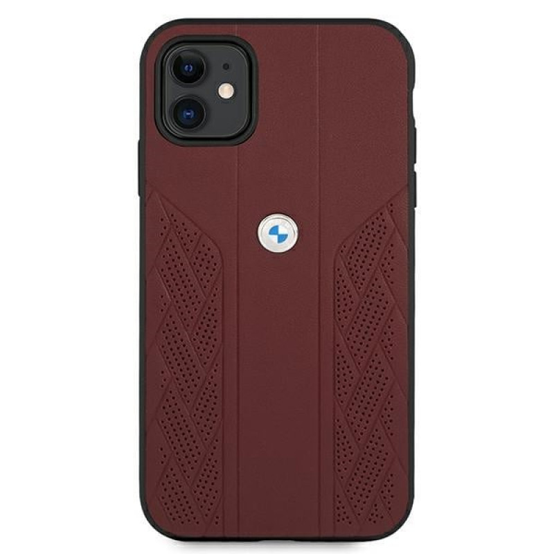 BMW BMHCN61RSPPR Leather Curve Perforate kietasis dėklas, skirtas Apple iPhone 11, raudonas