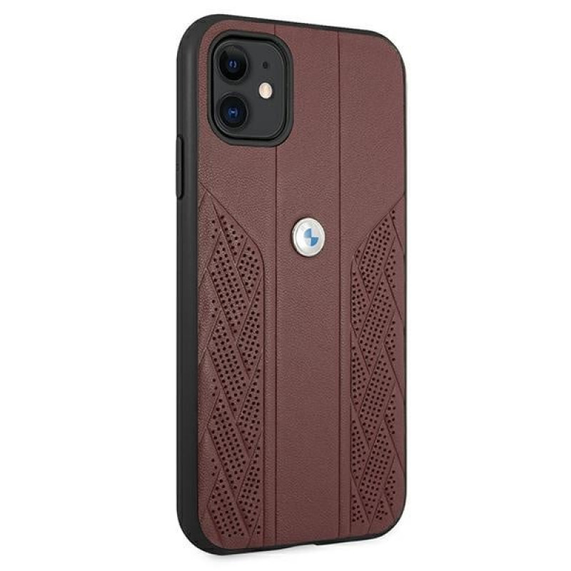 BMW BMHCN61RSPPR Leather Curve Perforate kietasis dėklas, skirtas Apple iPhone 11, raudonas