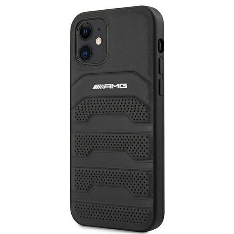 Mercedes-AMG AMHCP12SGSEBK Leather Debossed Lines kietasis dėklas, skirtas Apple iPhone 12 mini, juodas