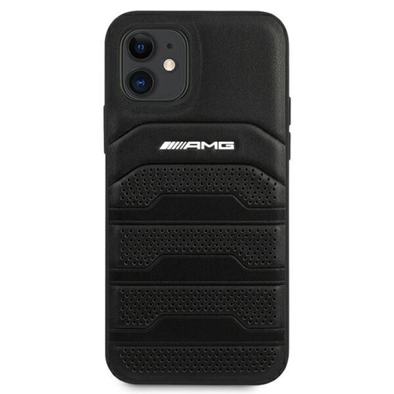Mercedes-AMG AMHCP12SGSEBK Leather Debossed Lines kietasis dėklas, skirtas Apple iPhone 12 mini, juodas