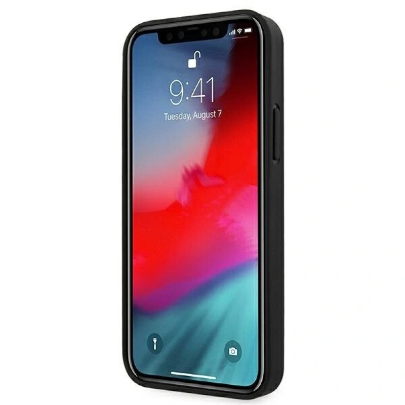 Mercedes-AMG AMHCP12SGSEBK Leather Debossed Lines kietasis dėklas, skirtas Apple iPhone 12 mini, juodas