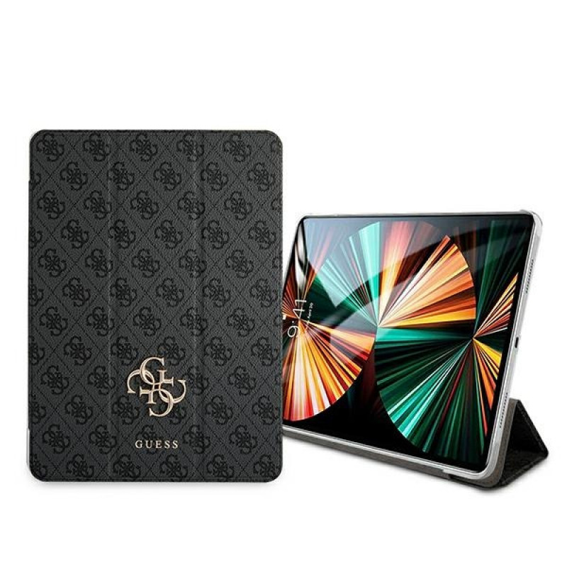 Guess GUIC12G4GFGR 4G Collection knygelės tipo dėklas, skirtas Apple iPad Pro 12.9 2021, pilkas