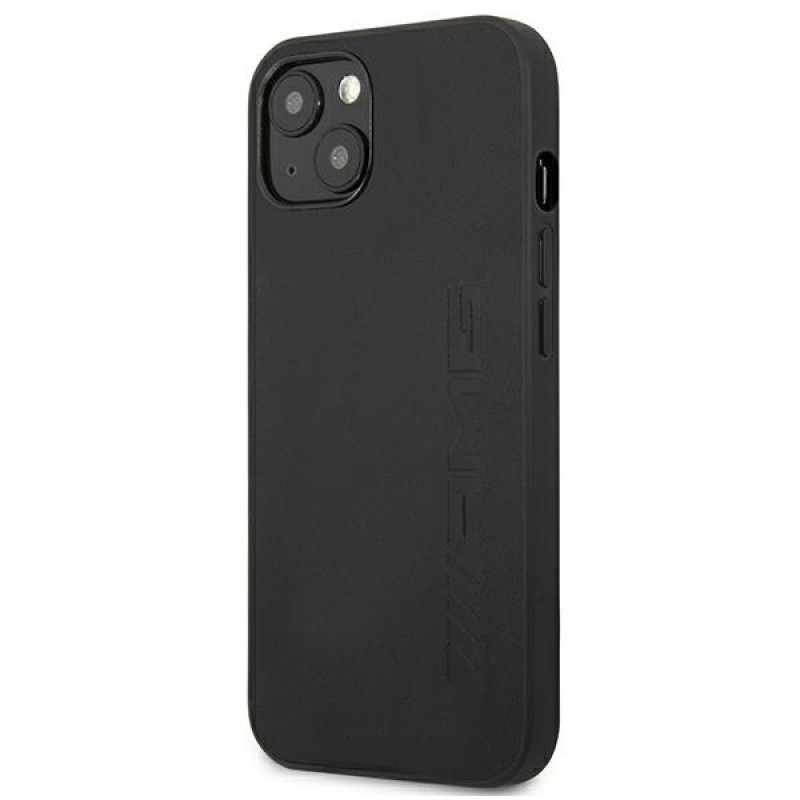 Mercedes-AMG AMHCP13MDOLBK Leather Hot Stamped kietasis dėklas, skirtas Apple iPhone 13, juodas