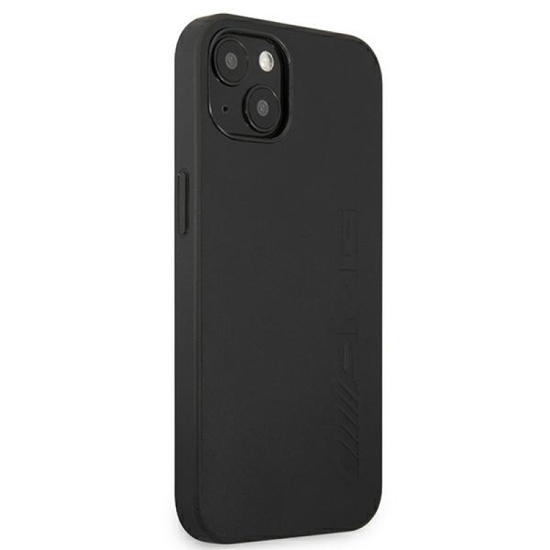 Mercedes-AMG AMHCP13MDOLBK Leather Hot Stamped kietasis dėklas, skirtas Apple iPhone 13, juodas