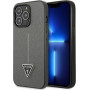 Guess GUHCP13LPSATLG kietas dėklas Apple iPhone 13 Pro, Saffiano Triangle Logo, sidabrinis
