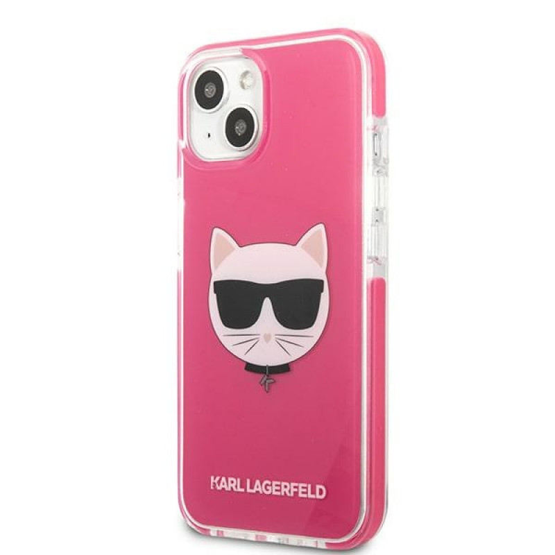 Karl Lagerfeld KLHCP13STPECPI kietas dėklas Apple iPhone 13 mini 5,4″, Choupette Head, fuksijos spalvos
