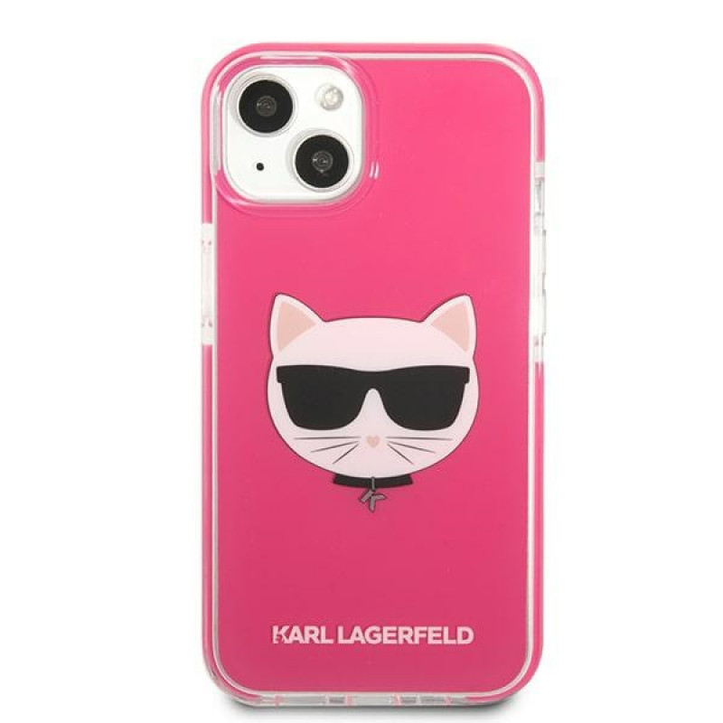 Karl Lagerfeld KLHCP13STPECPI kietas dėklas Apple iPhone 13 mini 5,4″, Choupette Head, fuksijos spalvos