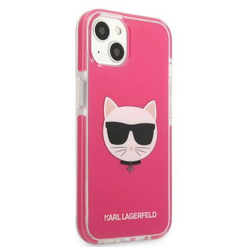 Karl Lagerfeld KLHCP13STPECPI kietas dėklas Apple iPhone 13 mini 5,4″, Choupette Head, fuksijos spalvos