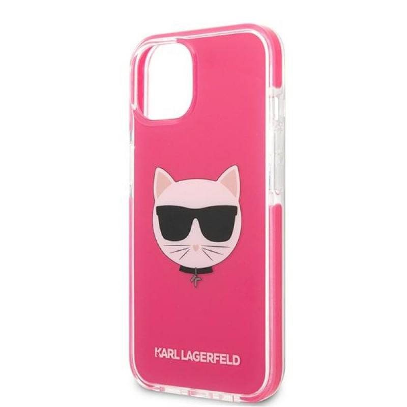 Karl Lagerfeld KLHCP13STPECPI kietas dėklas Apple iPhone 13 mini 5,4″, Choupette Head, fuksijos spalvos